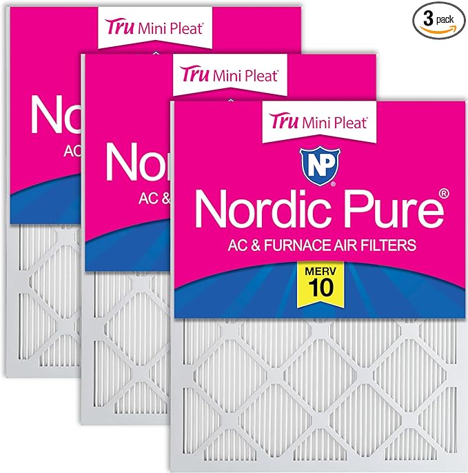 Nordic Pure 20x25x1 (Actual Size: 19 1/2 x 24 1/2 x 3/4) Tru Mini Pleat MERV 10 AC Furnace Air Filters – 2.5X More Media for Longer-Lasting, High-Efficiency Filtration - 3 Pack