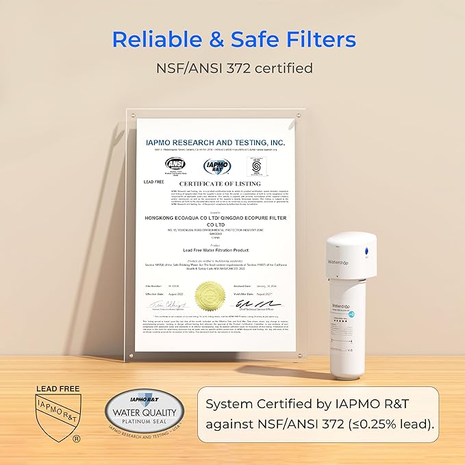 Waterdrop ALK16 Alkaline Water Filter System for Sink, Mineralizing Water, NSF/ANSI 372 Certified, Compatible with Reverse Osmosis Systems, Under Sink Installation