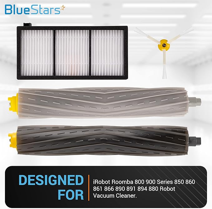 BlueStars Replacement Accessories Parts Kit for iRobot Roomba 800 900 Series 805 860 870 871 880 890 960 Robot Vacuum Cleaner | 1 Debris Extractor 3 HEPA Filters 3 Side Brushes - Extra Screws
