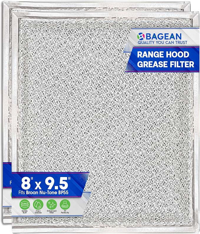 Bagean Stove Hood Vent Filter 8" x 9.5" BP55 Compatible with Broan Range Hood Filter Replacement and NuTone Kitchen Exhaust Fan - Aluminum Screen Blocks Grease & Filters Over Oven Air (2-Pack)