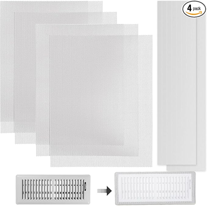 4 PCS DIY Magnetic Vent Covers– 7"x13" Customizable Air Register with Easy-to-Cut Mesh & Magnetic Strips, Perfect Fit for Floor/Wall/Ceiling Vents, Home Vent Solutions) (DIY-713white-4PCS)