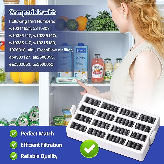 W10311524 AIR1 Refrigerator Air Filter Compatible with Whirlpool Air Filter Replacement FreshFlow Refrigerators AIR1 for Maytag, KitchenAid, Kenmore, 6 Pack