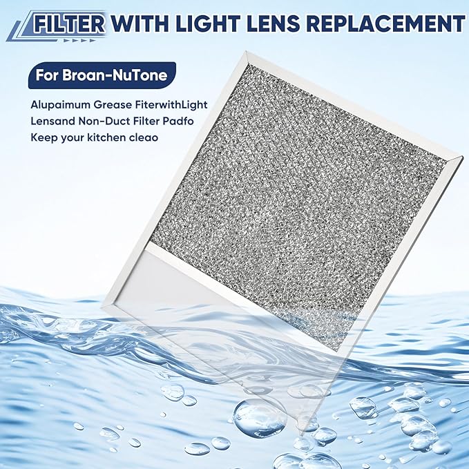 Range hood Filter with Light Lens Replacement Compatible with Air-O hoods 1200 and other brands, Exact Range Hood Aluminum Lens Grease Filters 11 x 12 x 3/8 Inches (2 Pack)