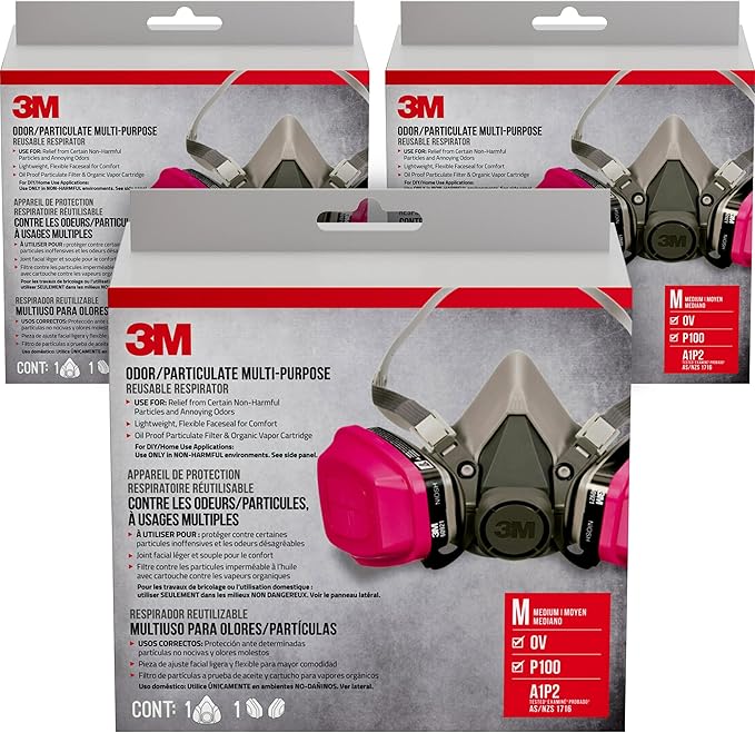 3M P100/OV Odor/Particulate Multi-Purpose Reusable Respirator 65021, NIOSH-APPROVED Organic Vapor Cartridge, Medium