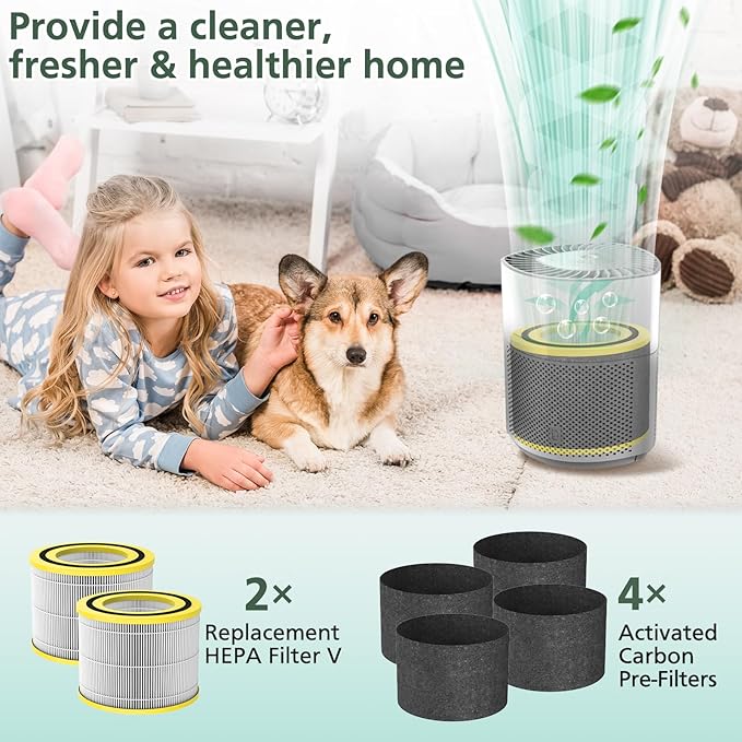 AC3000W Replacement Filter FLT151 Compatible with AC3000W AC3000B AP3151W and AC151 Air Purifier Airsafe Series, HEPA Filter V, 2 HEPA Filter + 4 Pre-Filter