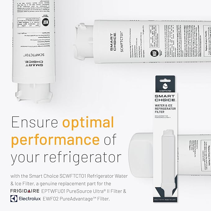 Smart Choice SCWFTCTO1 Refrigerator Water & Ice Filter, Genuine Replacement for Frigidaire EPTWFU01 PureSource Ultra II and Electrolux EWF02 PureAdvantage