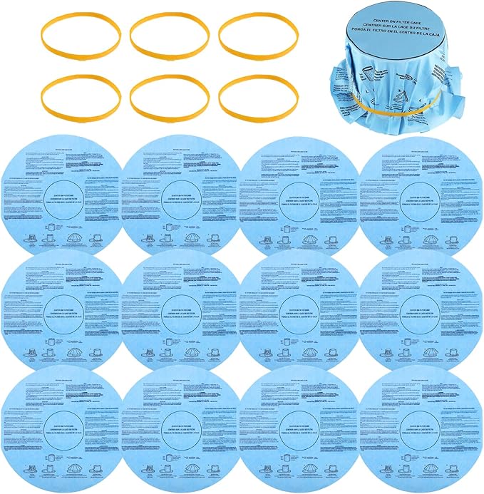 Reusable Wet Dry Vac Filter VF2002 90107 Dry Disc Vacuum Filters for Most 5 Gallon and Larger Shop Vac Branded Wet/Dry Vacuum Cleaners(pack of 12pcs Disc Filters 6pcs Retaining Bands)