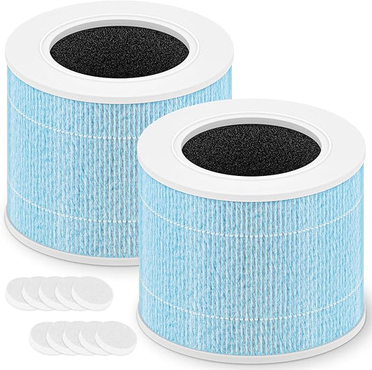 Core Mini Replacement Filter for LEVOIT Core Mini and Core Mini-P Air Purifier, 3-in-1 High-Efficiency Activated Carbon Filter, Core Mini-RF-SR, 2 Filter & 10 Fragrance Sponge, Blue