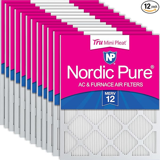 Nordic Pure 12x18x1 (Actual Size: 11 1/2 x 17 1/2 x 3/4) Tru Mini Pleat MERV 12 AC Furnace Air Filters – 2.5X More Media for Longer-Lasting, High-Efficiency Filtration - 12 Pack