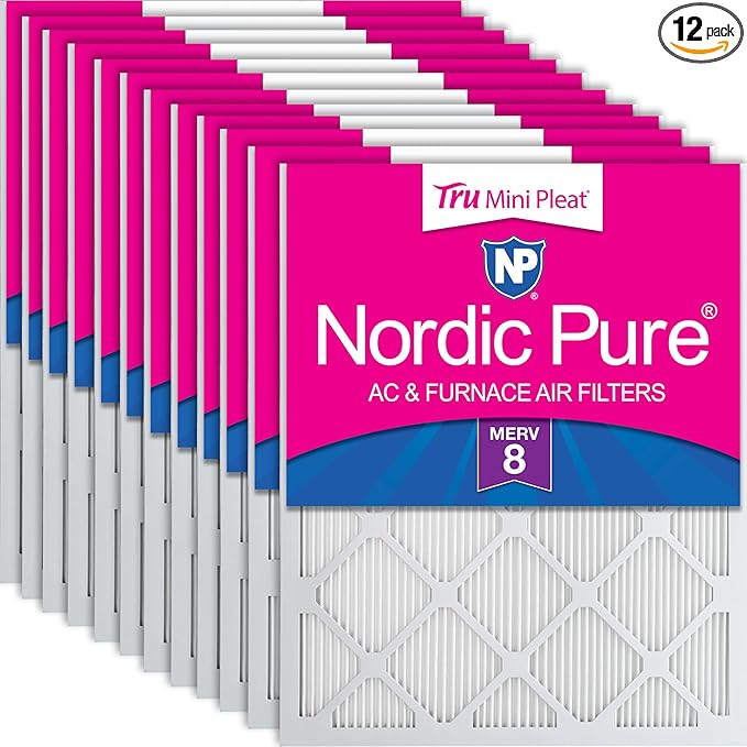 Nordic Pure 20x25x1 (Actual Size: 19 1/2 x 24 1/2 x 3/4) Tru Mini Pleat MERV 8 AC Furnace Air Filters - 2.5X More Media for Longer-Lasting, High-Efficiency Filtration - 12 Pack