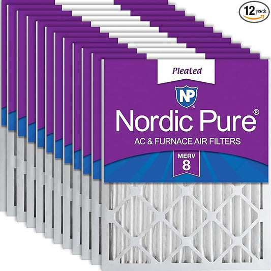 Nordic Pure 18x20x2 (Actual Size: 17 1/2 x 19 1/2 x 1 3/4) Pleated MERV 8 Air Filters 12 Pack