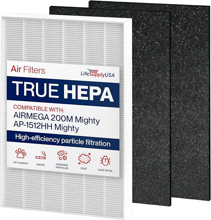 3304899 Filter Set Replacement Compatible with Coway Airmega AP-1512HH, 200M, AP-1512HHS, AP-1518R, AP-1519P -True HEPA + Activated Carbon Filters by LifeSupplyUSA (1-Pack)