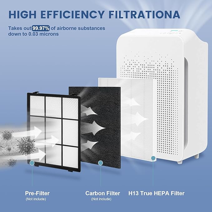 10 Pack C545 Replacement Filter S Compatible with Winix C545 Air Purifier, H13 True HEPA Filter S Only, Part number 1712-0096-00 and 2522-0058-00, 2 H13 True HEPA & 8 Activated Carbon Filters