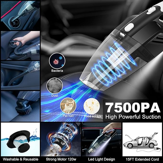 AUTODECO 43Pcs Car Wash Detailing Kit Cleaning Kits with Foam Gun Sprayer Long Handle Mop Car Vacuum Drill Brush Large Wash Mitt Towels Complete Interior Exterior Car Washing Supply Set Blue