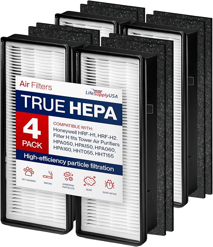 Filter H HEPA Filter Replacement Compatible with Honeywell HRF-H1 HRF-H2 HPA050 HPA150 HPA060 HPA160 HHT055 HHT155 Air Purifiers by LifeSupplyUSA (4 Hepa + 8 Carbon)