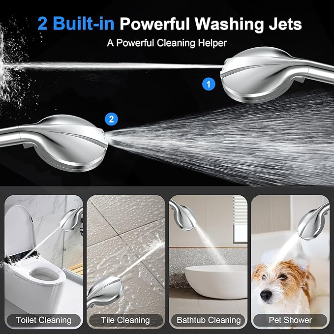 Filtered Shower Head with Handheld, FunnyAir 10-Spray Modes 5" High Pressure Shower Heads, 5-PCS Filters Filtered Shower Head with Handheld, 2 Built-in Power Jets Shower Heads, Chrome