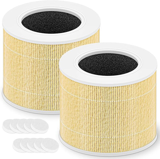Core Mini Replacement Filter for LEVOIT Core Mini and Core Mini-P Air Purifier, 3-in-1 High-Efficiency Activated Carbon Filter, Core Mini-RF-PA, 2 Filter & 10 Fragrance Sponge, Yellow