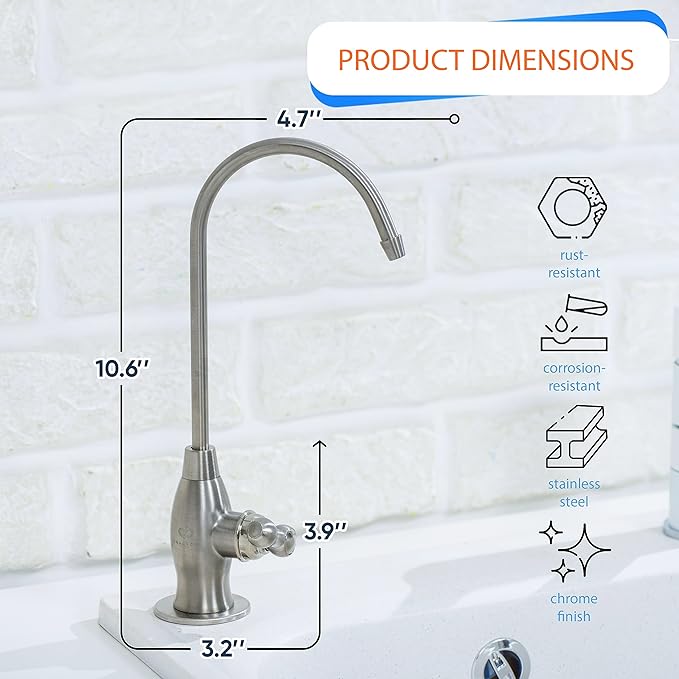 Aquaboon Reverse Osmosis Water Filter - Non-Air Gap Dispenser - Brushed Nickel/Stainless Steel Faucet for Kitchen Sink