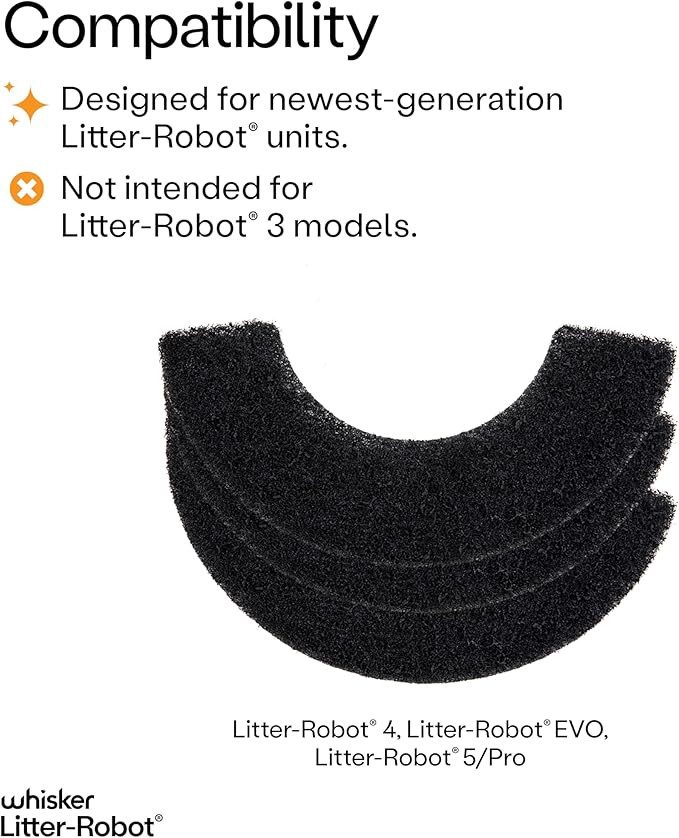 Whisker Litter-Robot 4 Carbon Filters, 6 Pack, Custom Fit Carbon Filter for Litter-Robot 4, Absorbs Odors & Controls Moisture