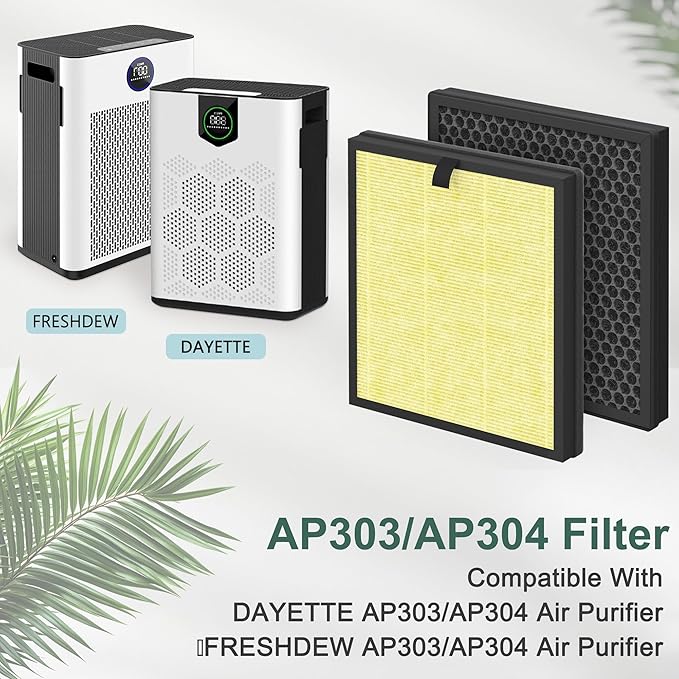 AP303 AP304 Replacement Filter Compatible with DAYETTE & FRESHDEW AP303/AP304 Air Purifier, 3 Stage Filtration for Home Large Room, 2 Pack (Pet Filter)