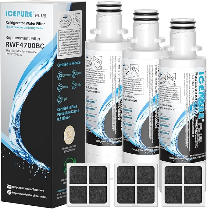 ICEPURE PLUS ADQ747935 NSF/ANSI 53 & 42 Certified Refrigerator Water Filter, Remove Lead, Replacement for LG LT1000P/PC/PCS Kenmore 9980 ADQ74793501 ADQ74793502 LMXS28626S and LT120F Air Filter 3Combo