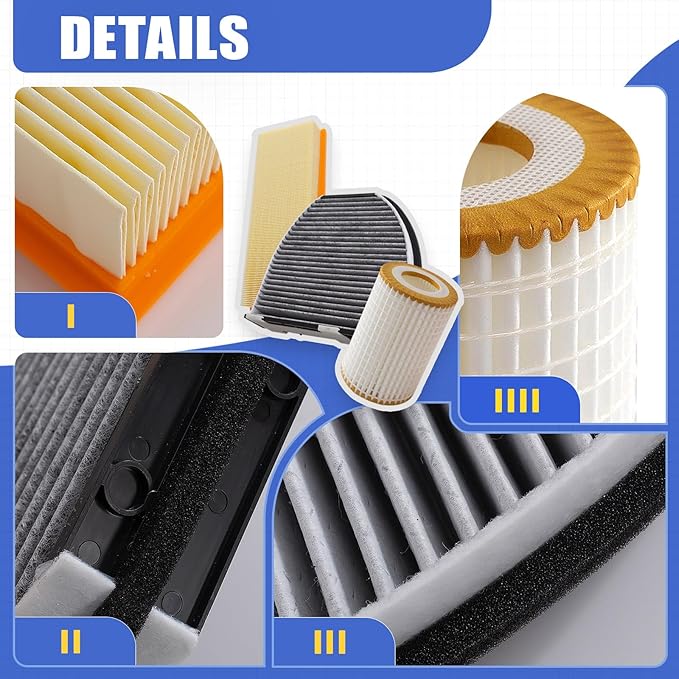 Engine & Cabin Air Filter & Oil Filter Set for Mercedes Benz 2.5L-C230(2008-09); 3.0L-C280(2008) C300(2008-12) E300(2008-10) GLK300(2009-11); 3.5L-C350(2008-13) GLK350(2010-12) A1120940604 CUK29005
