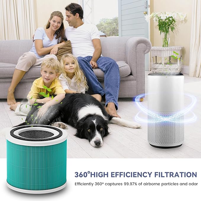 2 Pack Core 300 Toxin Absorber Replacement Filters for LEVOIT Core 300 and Core 300S VortexAir Air Purifier, True H13 3-in-1 and Activated Carbon,Core 300-RF-TX (Green)