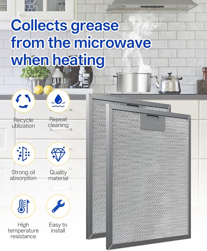 W10169961A Whirl-pooll Aluminum Range Hood Filters 10.5" x 12.5" -Layer Aluminum Mesh Hood Vent Filter, Universal Cooker Hood Metal Mesh Filter Blocks Grease & Filters Air（2 Pack）