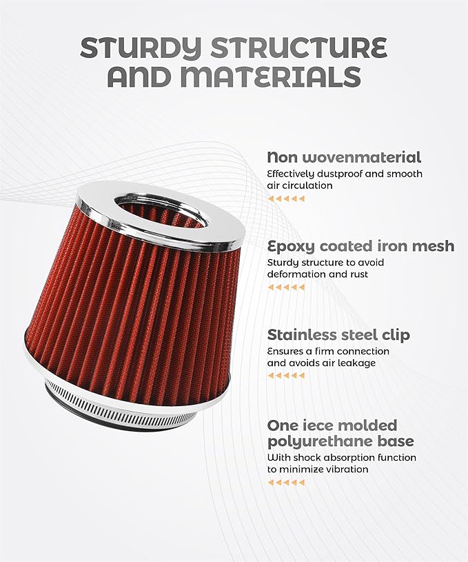 Cold Air Intake Filter,Car Accessories Intake Filter,Automotive Replacement Air Filters,76 89 102MM Performance Round Tapered Cone Filters,Suitable for Most Cars,Trucks,Motorcycles,etc (Red)