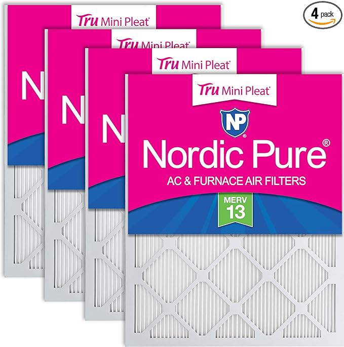 Nordic Pure 14x25x1 (Actual Size: 13 1/2 x 24 1/2 x 3/4) Tru Mini Pleat MERV 13 AC Furnace Air Filters – 2.5X More Media for Longer-Lasting, High-Efficiency Filtration - 4 Pack
