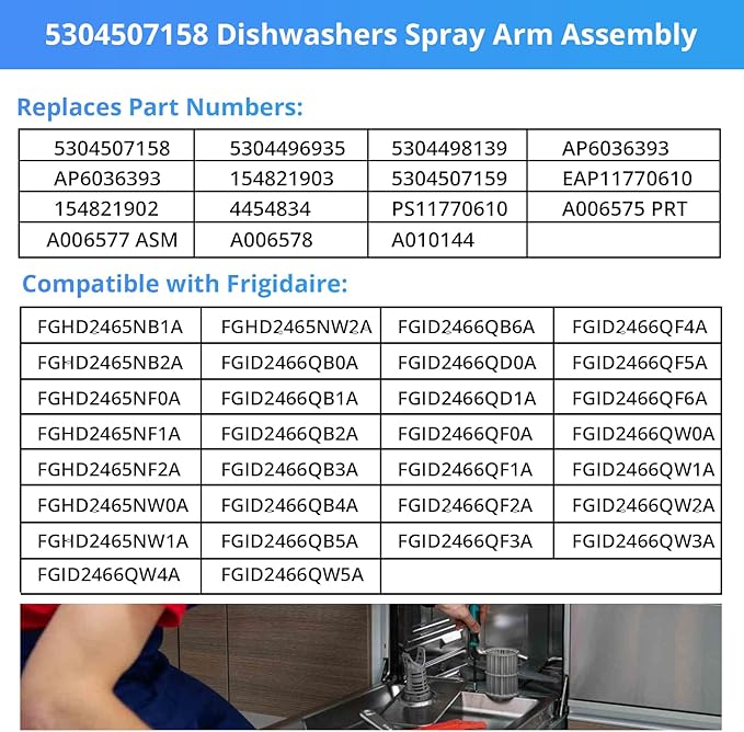5304507158 Dishwashers Spray Arm Assembly Fit for Frigidaire Dishwashers Lower Wash Arm Assembly with 5304518968 Dishwasher Lower Spray Arm Support and 5304506518 Dishwasher Trap Drain Filter