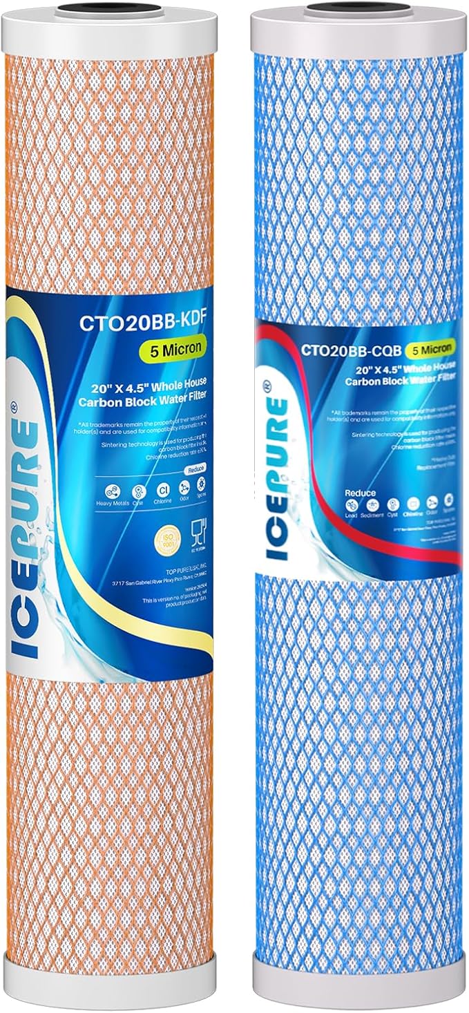 ICEPURE 4.5"x 20" Whole House CTO Carbon Water Filter, 20 Inch Water Filtration System Combo Kit with KDF Cartridge and Upgraded Activated Carbon Lead Remove Filter Replacement for Home, Pack of 1