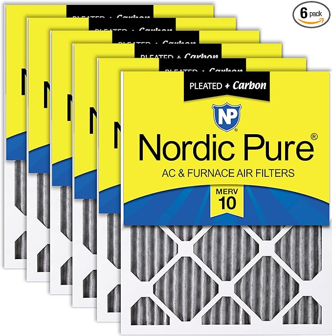 Nordic Pure 12x18x1 (Actual Size: 11 1/2 x 17 1/2 x 3/4) Furnace Air Filters MERV 10 Pleated Plus Carbon 6 Pack