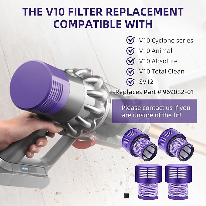 APPLIANCEMATES V10 Filter Replacement for Dyson Cyclone V10 Series,V10 Animal,SV12,V10 Absolute,V10 Total Clean Cordless Stick Vacuum Part no.969082-01 (4 Park)