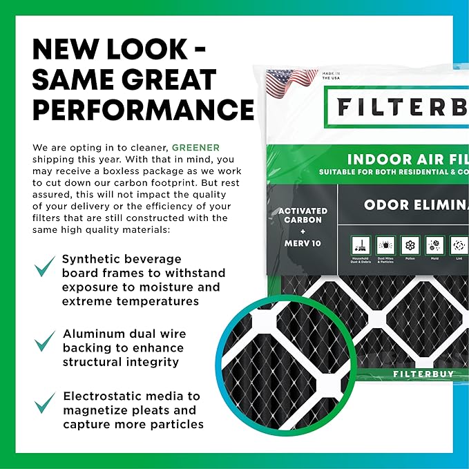 Filterbuy 20x24x1 Air Filter MERV 10 Odor & Allergy Defense with Activated Carbon (4-Pack), Electrostatic Pleated HVAC AC Furnace Filters Replacement (Actual Size: 19.38 x 23.38 x 0.75)