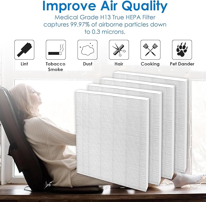 Flintar 115115 Filter A, Made in TAIWAN, Compatible with Winix Air Purifier C535, C909, 5300, 6300, P300, H13 Grade Replacement Filters, 4-Pack