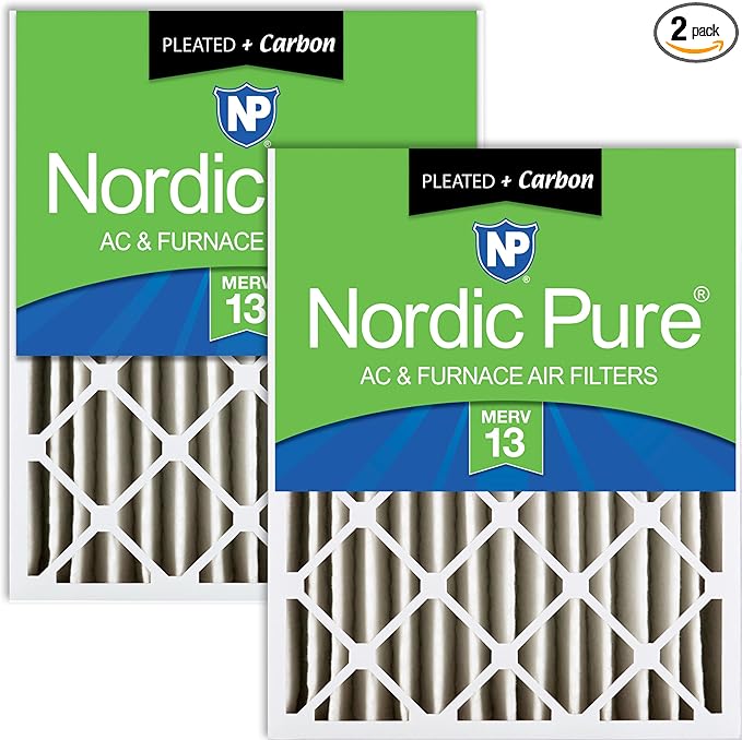 Nordic Pure 16x20x4 (Actual Size: 15 1/2 x 19 1/2 x 3 5/8) Pleated Air Filters MERV 13 Plus Carbon 2 Pack