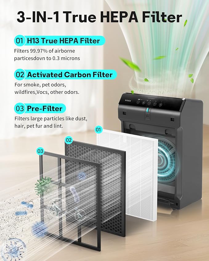 Leemone 5510 5520 Replacement Filter Q Compatible with Winix 5510,5520 Air Purifier,2 x HEPA + 2 x Activated Carbon Combo for Dust Pollen Pet Smoke, Part# 1712-0123-00 For Large Room 1882 Ft²/Hr
