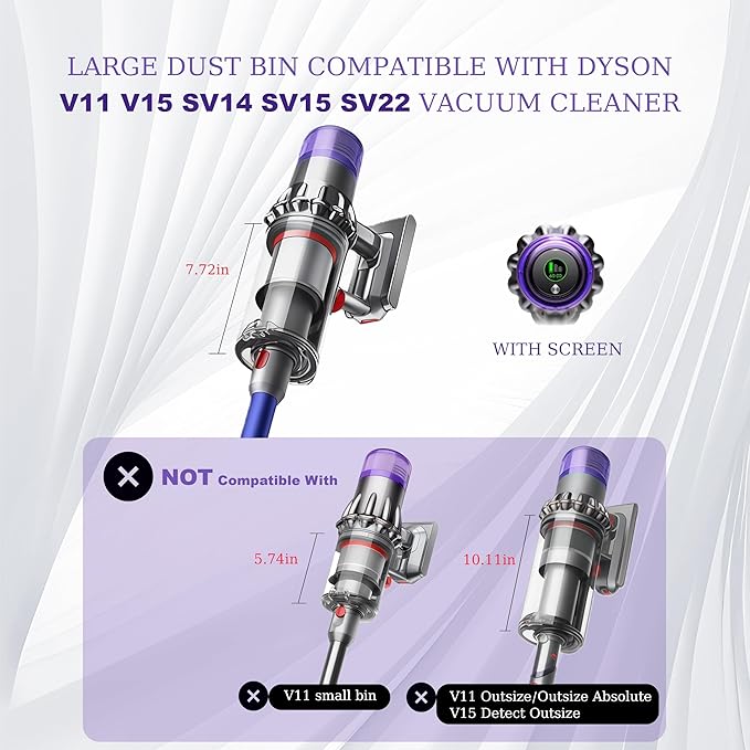 Upgraded 7.72in Large Dust Bin Replacement for Dyson V11 V15 SV14 SV15 SV22 Vacuum Cleaner,Canister Bin for Part No.970050-01 and No.965443-01 with 1 HEPA Filter,Restore Suction and Leak-proof