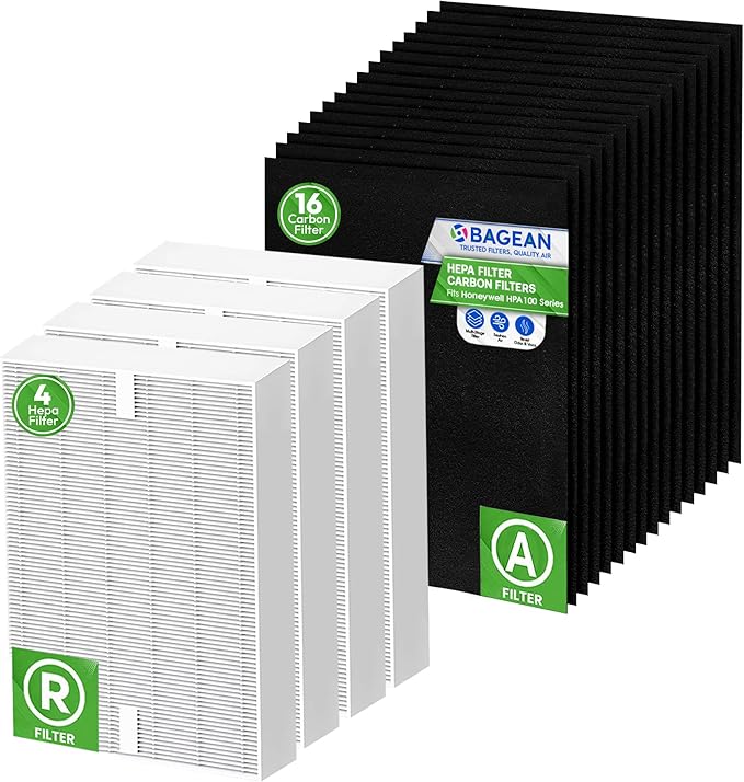 Bagean HPA100 Replacement Filter for Honeywell Air Purifier - Compatible with Honeywell R Filter Replacement - H13 True HEPA with Carbon Filters 99.98% of Particles & Purifies Air (4 HEPA + 16 Carbon)