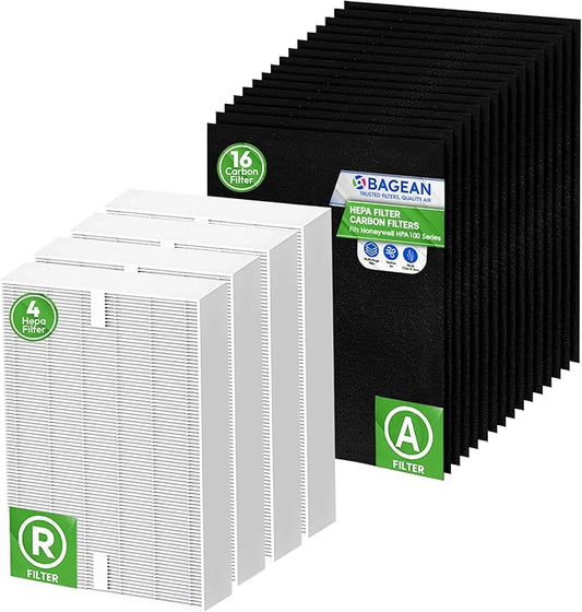 Bagean HPA100 Replacement Filter for Honeywell Air Purifier - Compatible with Honeywell R Filter Replacement - H13 True HEPA with Carbon Filters 99.98% of Particles & Purifies Air (4 HEPA + 16 Carbon)