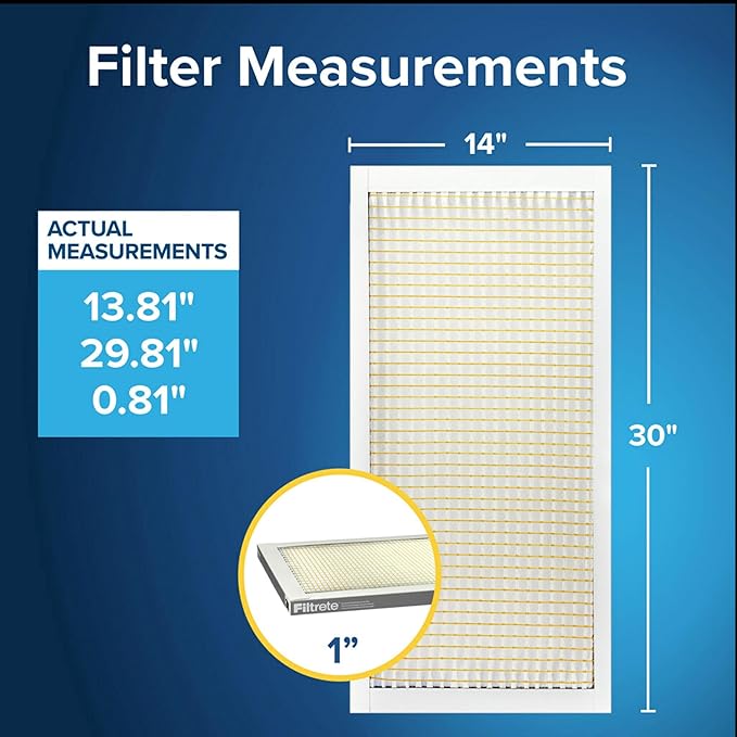 Filtrete 14x30x1 Air Filter MERV 5, 6-Pack AC Furnace Filters for Home HVAC, MPR 300 Basic Dust Defense, Removes Lint & Household Dust, 3-Month Pleated Electrostatic (Actual Size 13.81x29.81x0.81 in)