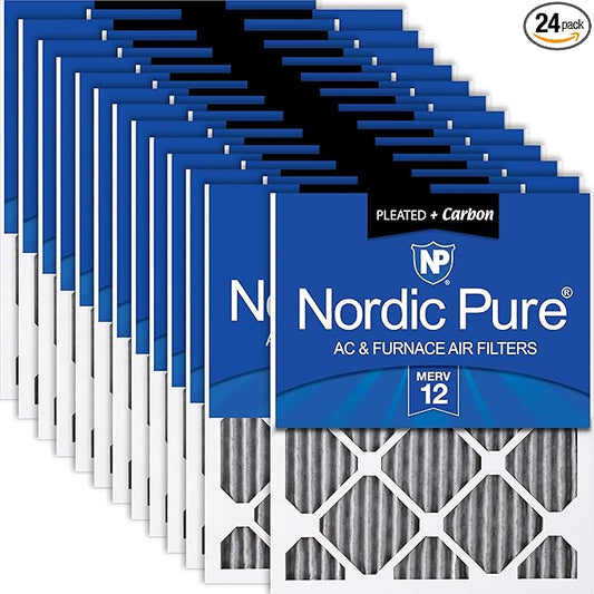 Nordic Pure 16x24x1 (Actual Size: 15 1/2 x 23 1/2 x 3/4) Furnace Air Filters MERV 12 Pleated Plus Carbon 24 Pack