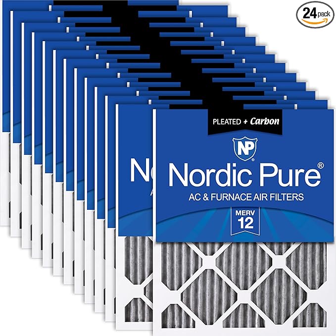 Nordic Pure 14x25x1 (Actual Size: 13 1/2 x 24 1/2 x 3/4) Furnace Air Filters MERV 12 Pleated Plus Carbon 24 Pack