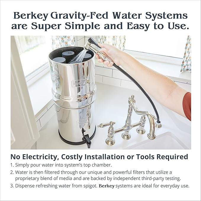 Imperial Berkey Gravity-Fed Stainless Steel Countertop Water Filter System 4.5 Gallon with 2 Authentic Black Berkey Elements BB9-2 Filters