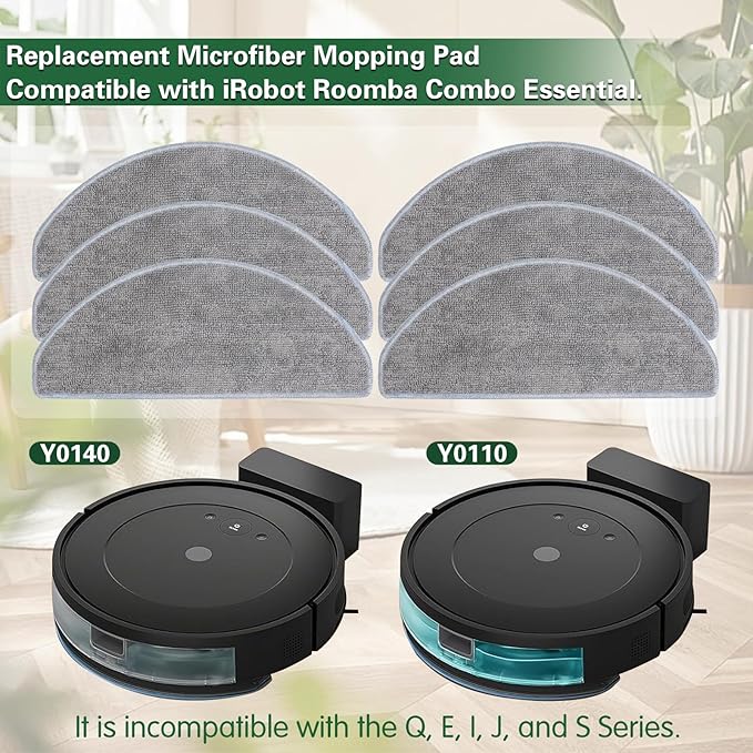 Spofan 6 Pack Mop Cloth Compatible with iRobot Roomba Combo Essential Y0140 Y0110 Y0540 Q0520, 105/104 Combo Robot Vacuum Cleaner, Microfiber Washable Mop Pad Replacement Accessories Parts
