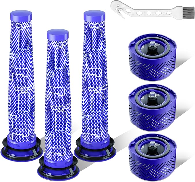 Vacuum Filter Replacement Parts Compatible with Dyson V7/V8 Animal, V8 Absolute & SV10 Cordless Vacuum Cleaners, Replaces Part # 965661-01 & 967478-01 (V7/V8-3 Pack Pre-Filters & 3 Pack Post-Filters)