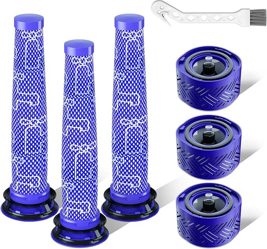Vacuum Filter Replacement Parts Compatible with Dyson V7/V8 Animal, V8 Absolute & SV10 Cordless Vacuum Cleaners, Replaces Part # 965661-01 & 967478-01 (V7/V8-3 Pack Pre-Filters & 3 Pack Post-Filters)