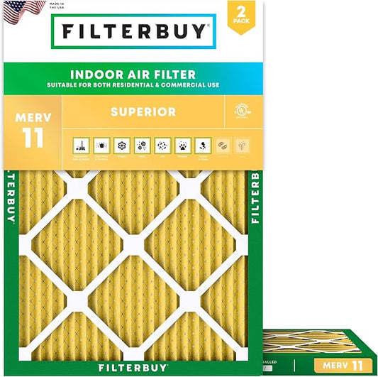 Filterbuy 18x22x1 Air Filter MERV 11 Superior Pet & Allergy Defense (2-Pack), Electrostatic Pleated HVAC AC Furnace Filters Replacement (Actual Size: 17.75 x 21.75 x 0.75)