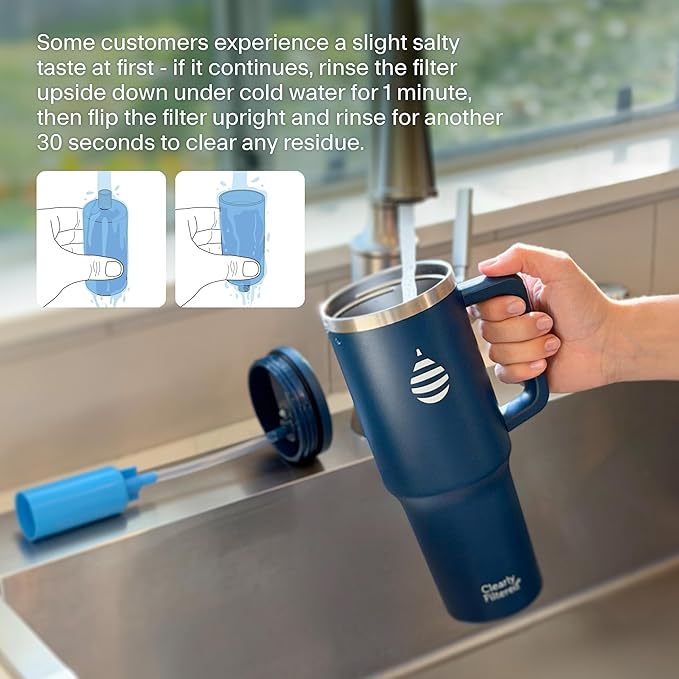 Clearly Filtered Water Bottle | Removes 200+ Contaminants, Double-Wall Insulated Stainless Steel, BPA/BPS Free, Phthalate Free, Filters Flouride Lead Chlorine (40oz, Navy Blue)